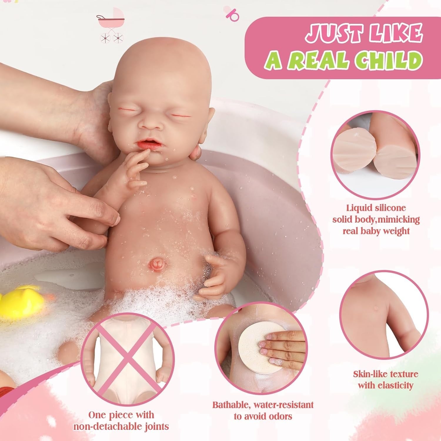 12in Full Silicone Reborn Baby Doll Open Mouth Newborn Girl