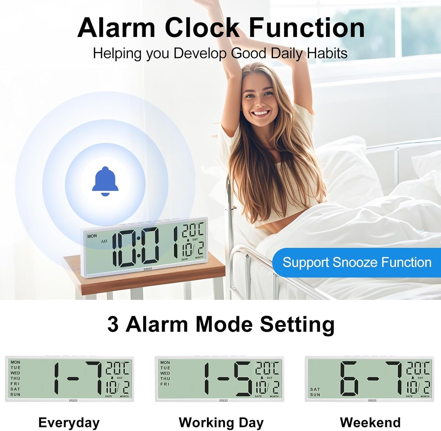 Large Digital Wall Clock 14.5" Jumbo Display Auto DST Temp Date Alarm Modern