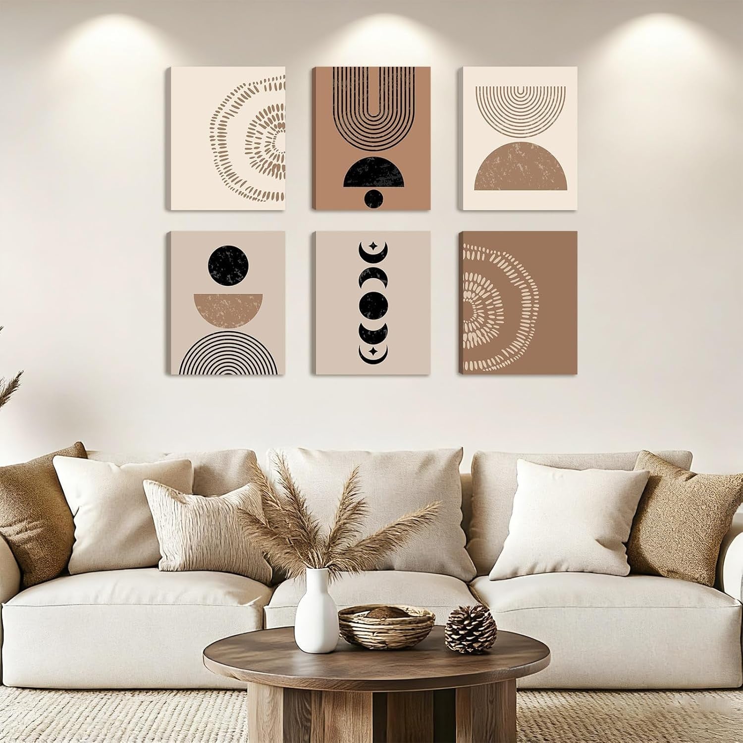 Set of 6 Boho Abstract Canvas Wall Art Framed 20x25cm