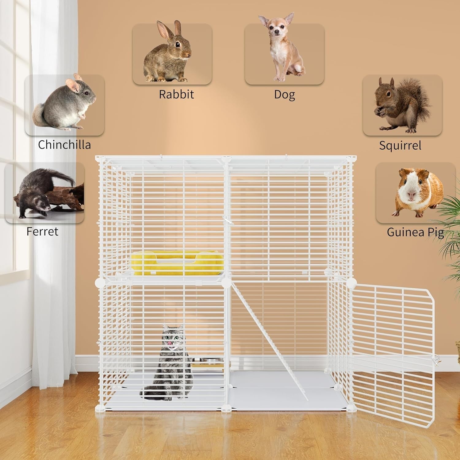 2-Tier Indoor/Outdoor Cat Cage Playpen with Ladder & 2 Doors, Sturdy Metal