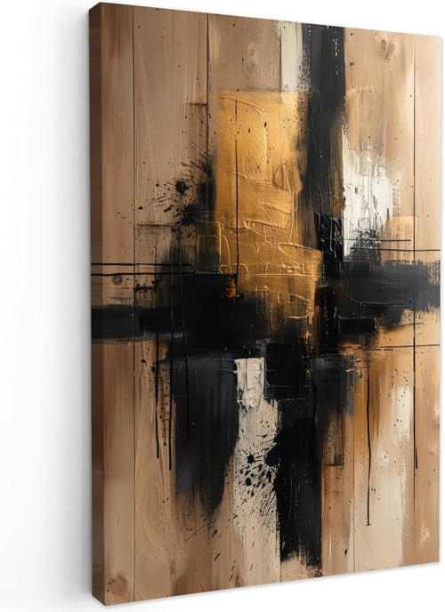 Abstract Gold Black Canvas Wall Art 40x60cm Framed Modern