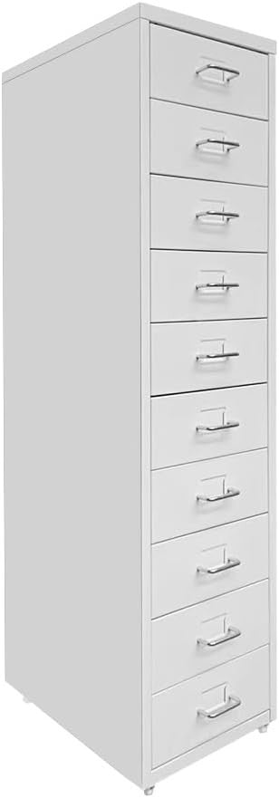 White Metal 10 Drawer Mobile Filing Cabinet Tall Office Storage on Wheels