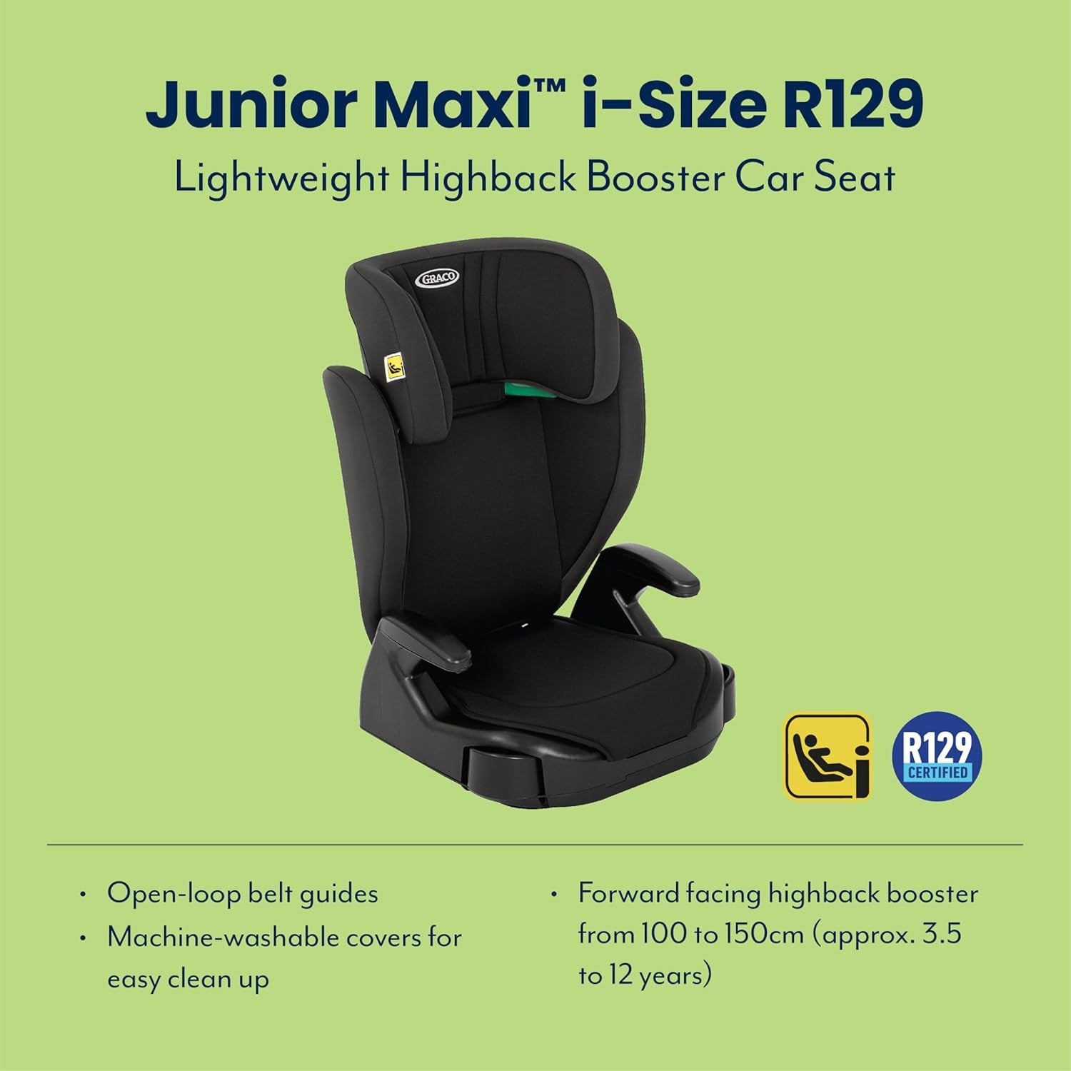 i-Size R129 High Back Booster Car Seat 100–150cm Adjustable Headrest