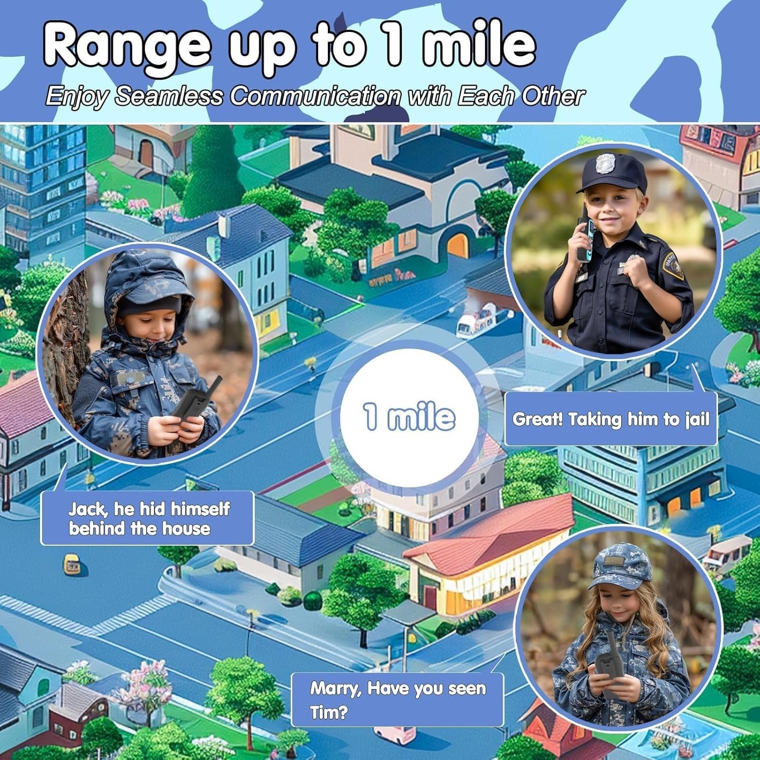 Kids Rechargeable Walkie Talkies Long Range 3KM VOX LED Torch Camo