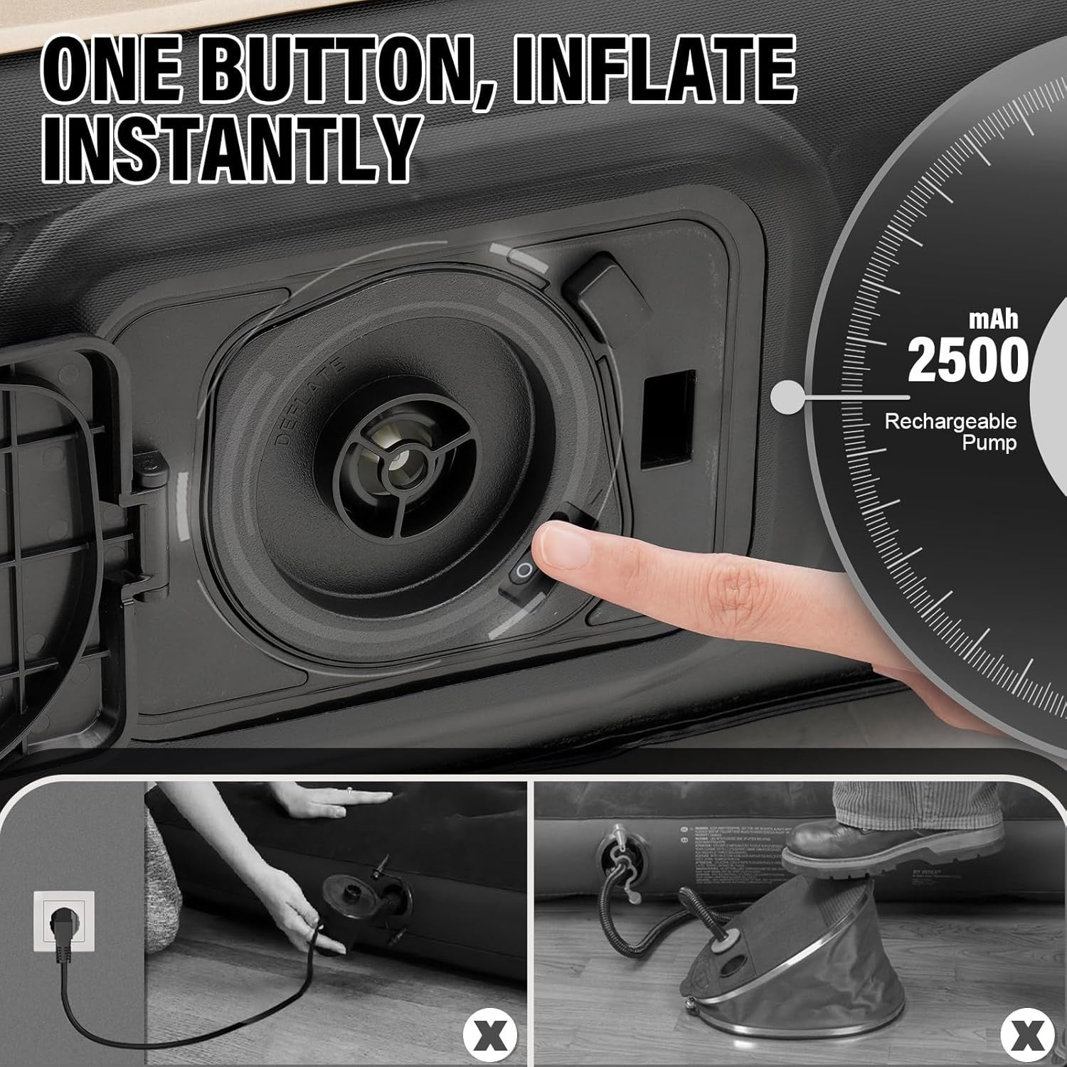 Single Self-Inflating Air Mattress with Built-In Pump – 190x98x25cm