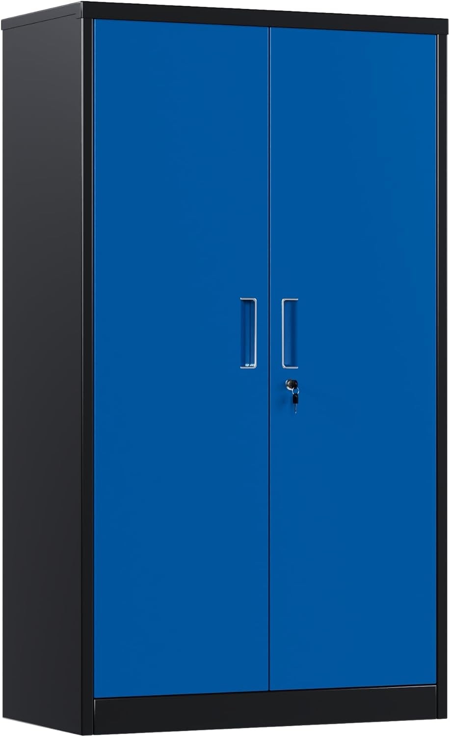 Metal Storage Cabinet 2 Door Lockable Cupboard 3 Adjustable Shelves Black Blue