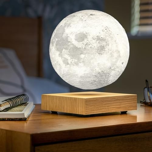 Lacquered White Ash Wood Magnetic Levitating Moon Lamp LED Light
