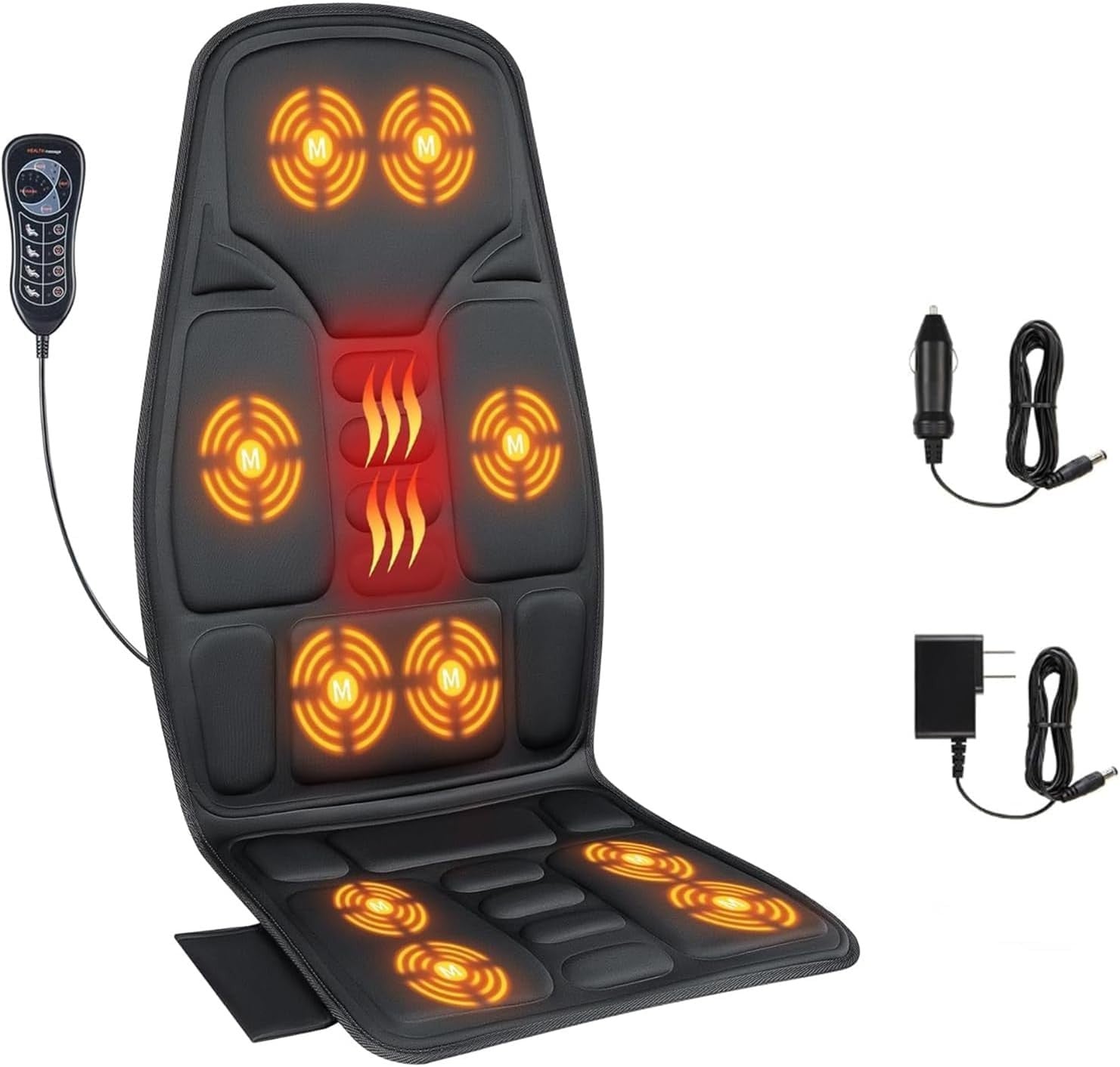 Back Massage Chair Pad Heat Vibration Cushion 10 Motor Pain Relief Black