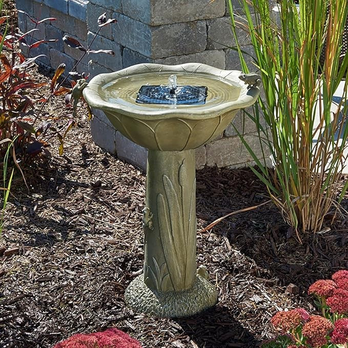 Solar Bird Bath Fountain – Olive Green Garden Water Feature Outdoor Decor