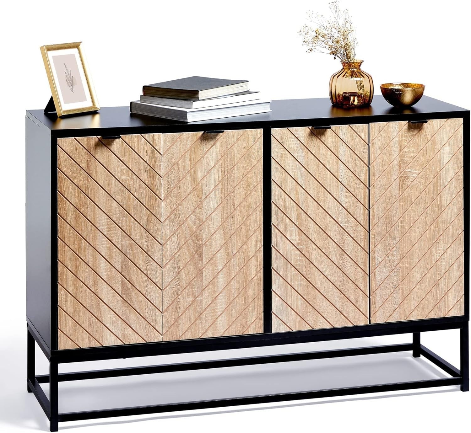 Modern Industrial Sideboard Cabinet with 4 Doors & Large Storage for Home Bar