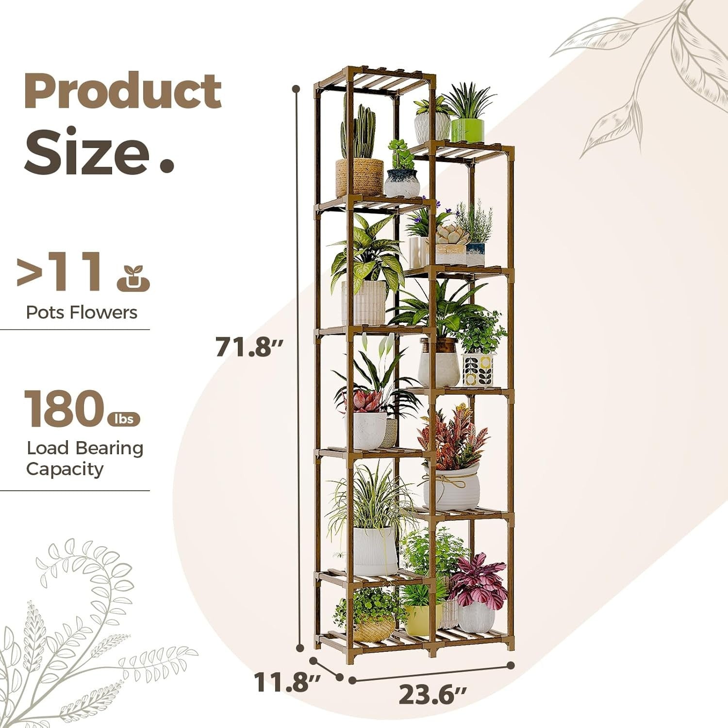 11-Tier Tall Wooden Plant Stand, Multi-Level Indoor Outdoor Flower Rack
