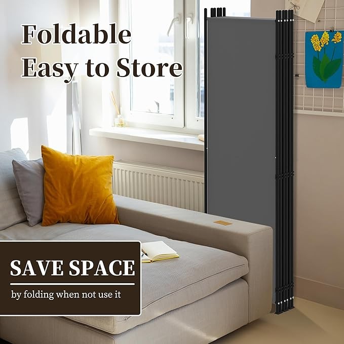 6-Panel Folding Room Divider 5.8ft Medium Grey Privacy Screen Partition Wall
