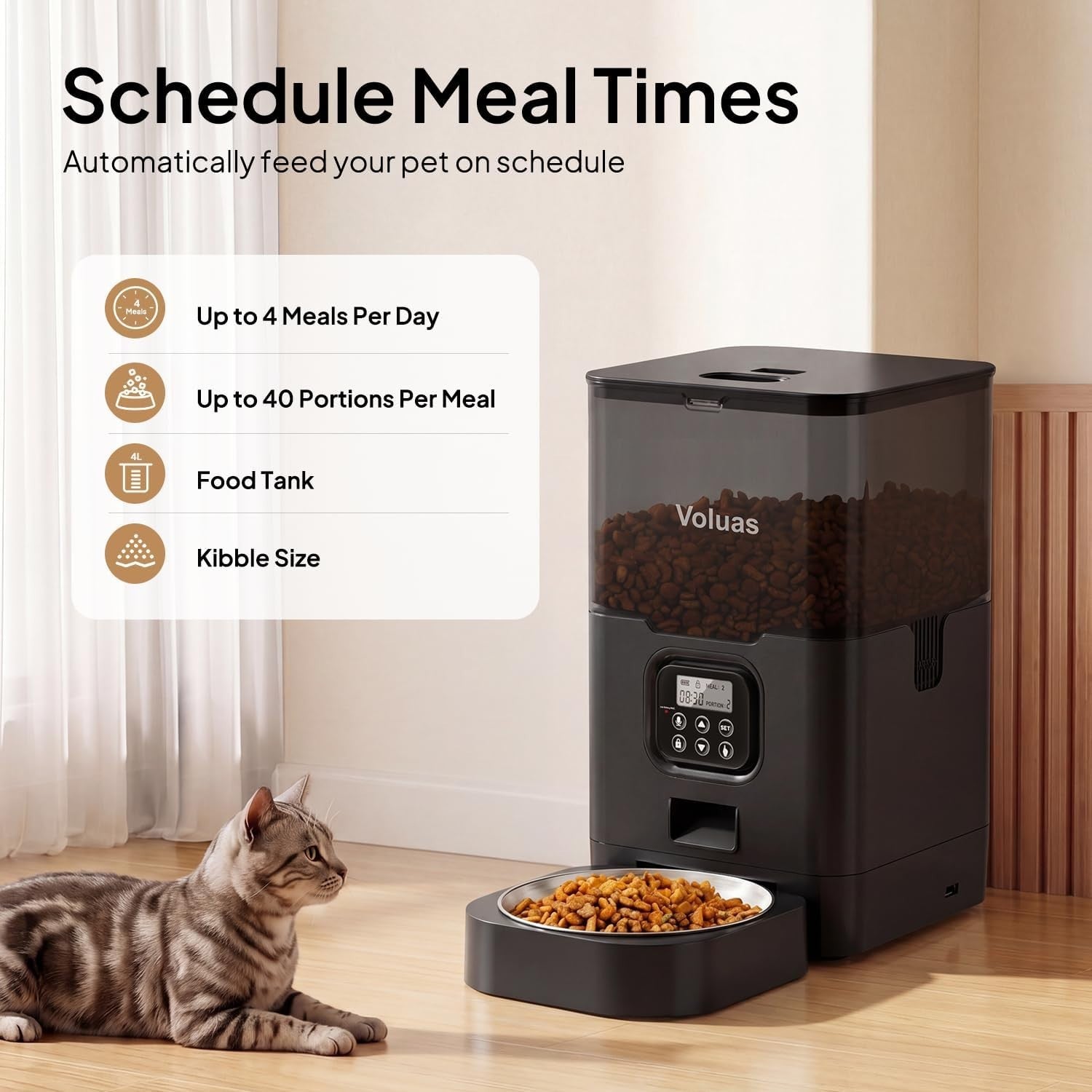 4L Automatic Cat Feeder Timer Food Dispenser Portion Control Voice