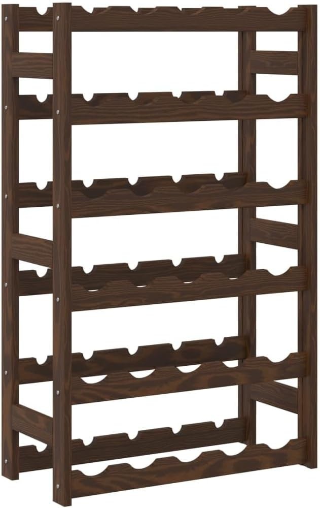 Solid Wood Wine Rack for 30 Bottles | Brown Pine Floor Standing Storage Shelf