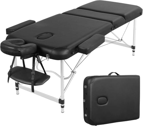 Portable Aluminum Massage Table Adjustable 3-Section Beauty Spa Bed Black 70cm
