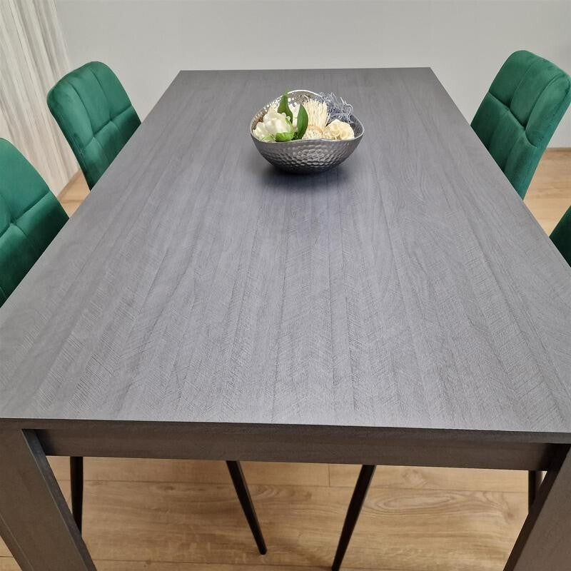 Dark Wood Dining Table Set with 4 Green Velvet Chairs Kitchen Furniture