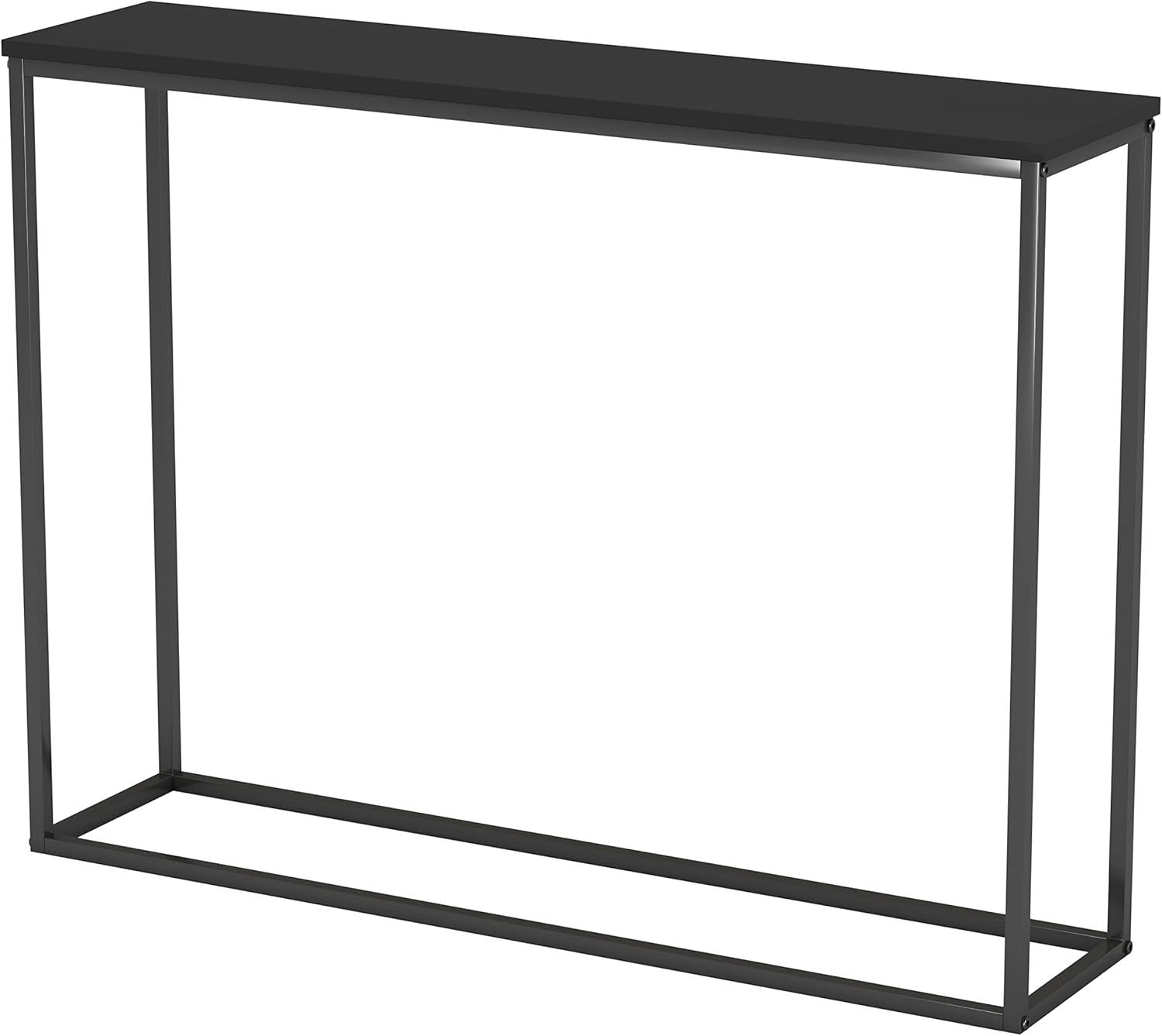 Slim Wooden Console Table with Metal Legs, Industrial Hallway Storage