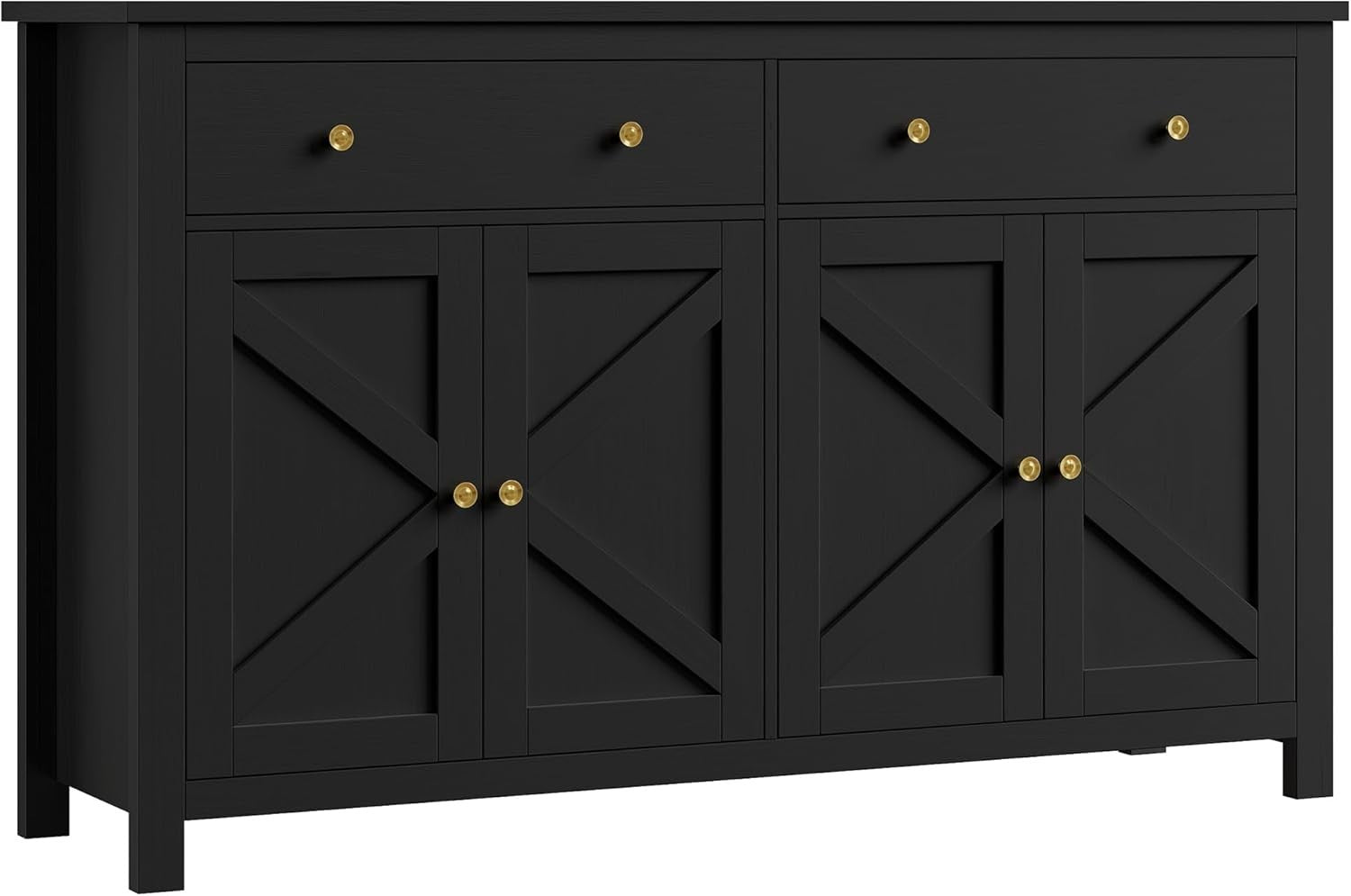 Large Black Kitchen Sideboard 4 Doors 2 Drawers Adjustable Shelves Storage