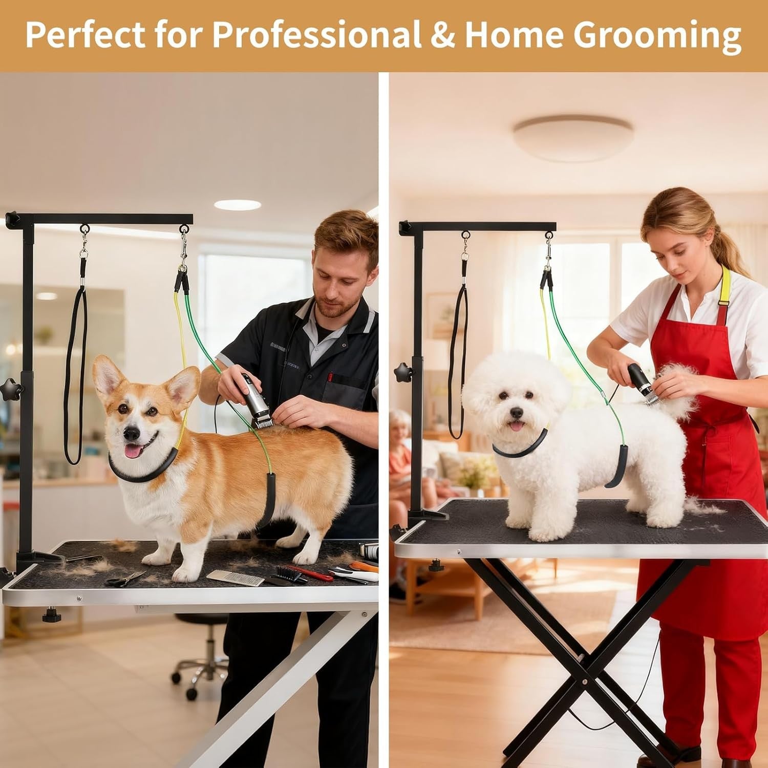 Dog Grooming Arm with Clamp Adjustable Double Loop No Sit Holder Stand