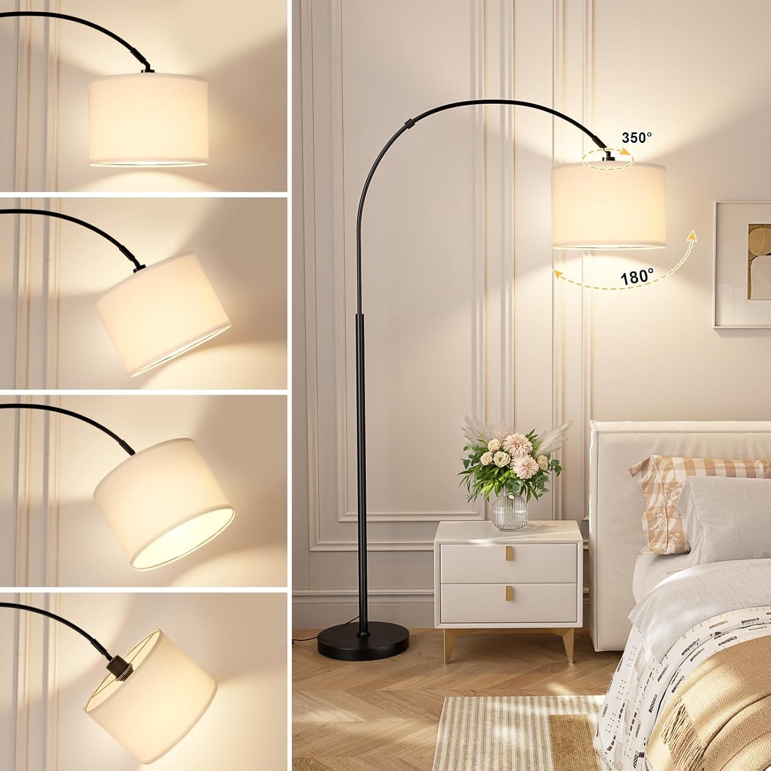 Arc Floor Lamp Remote Dimmable Corner Standing Light Modern Tall