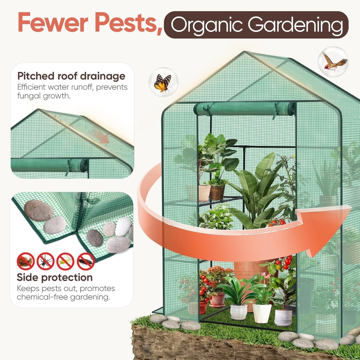 Walk-In Greenhouse with Shelves | Waterproof PE Cover | Heavy Aluminium Frame