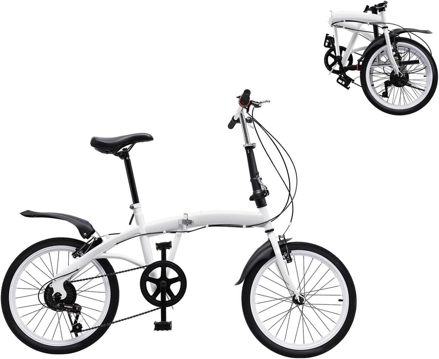 20” Folding Bike 6-Speed Lightweight Steel Frame Adjustable Height Kids Adult