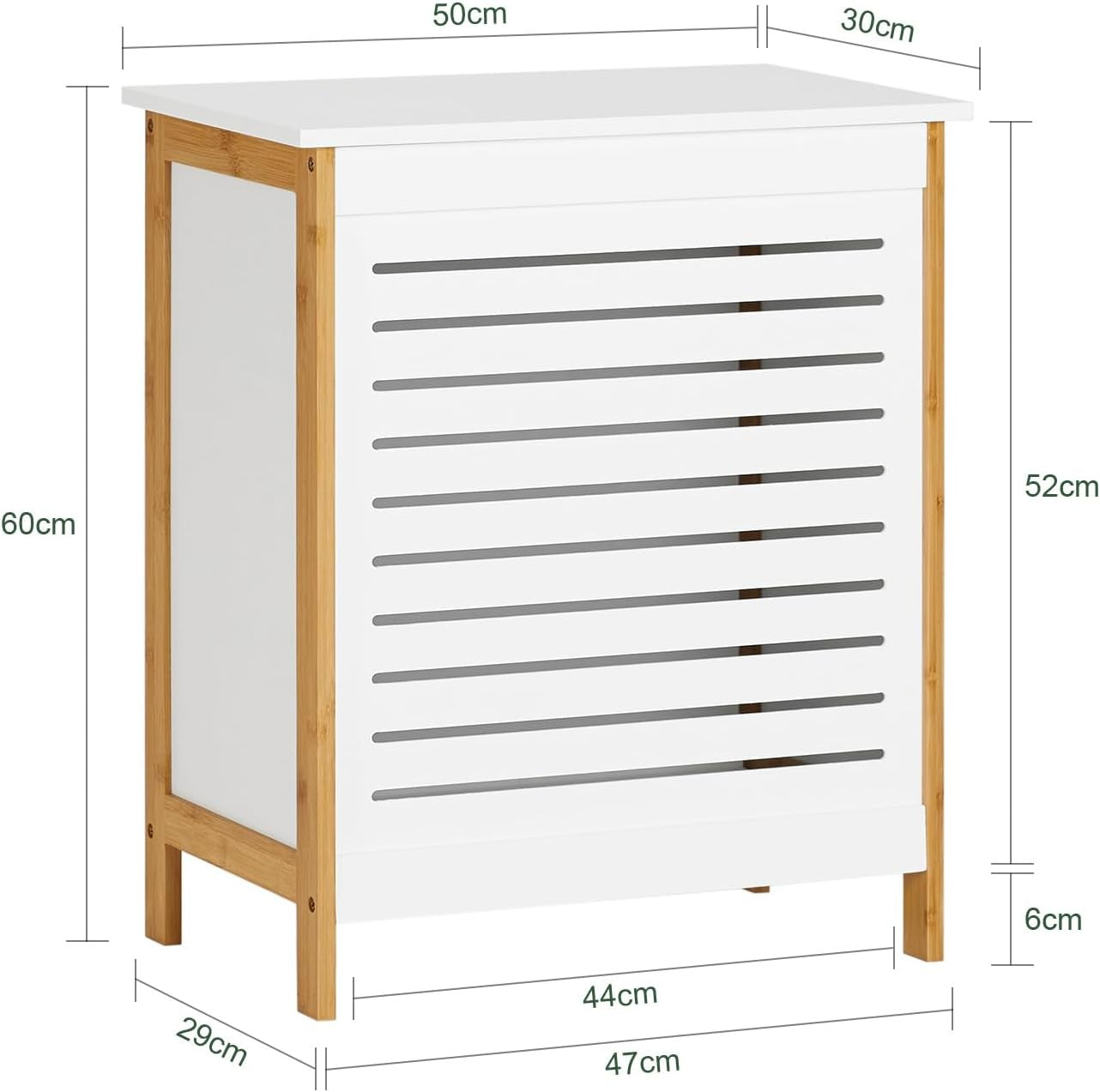 Modern Laundry Basket with Hinged Lid, 50x30x60cm Storage Hamper, Bamboo Frame