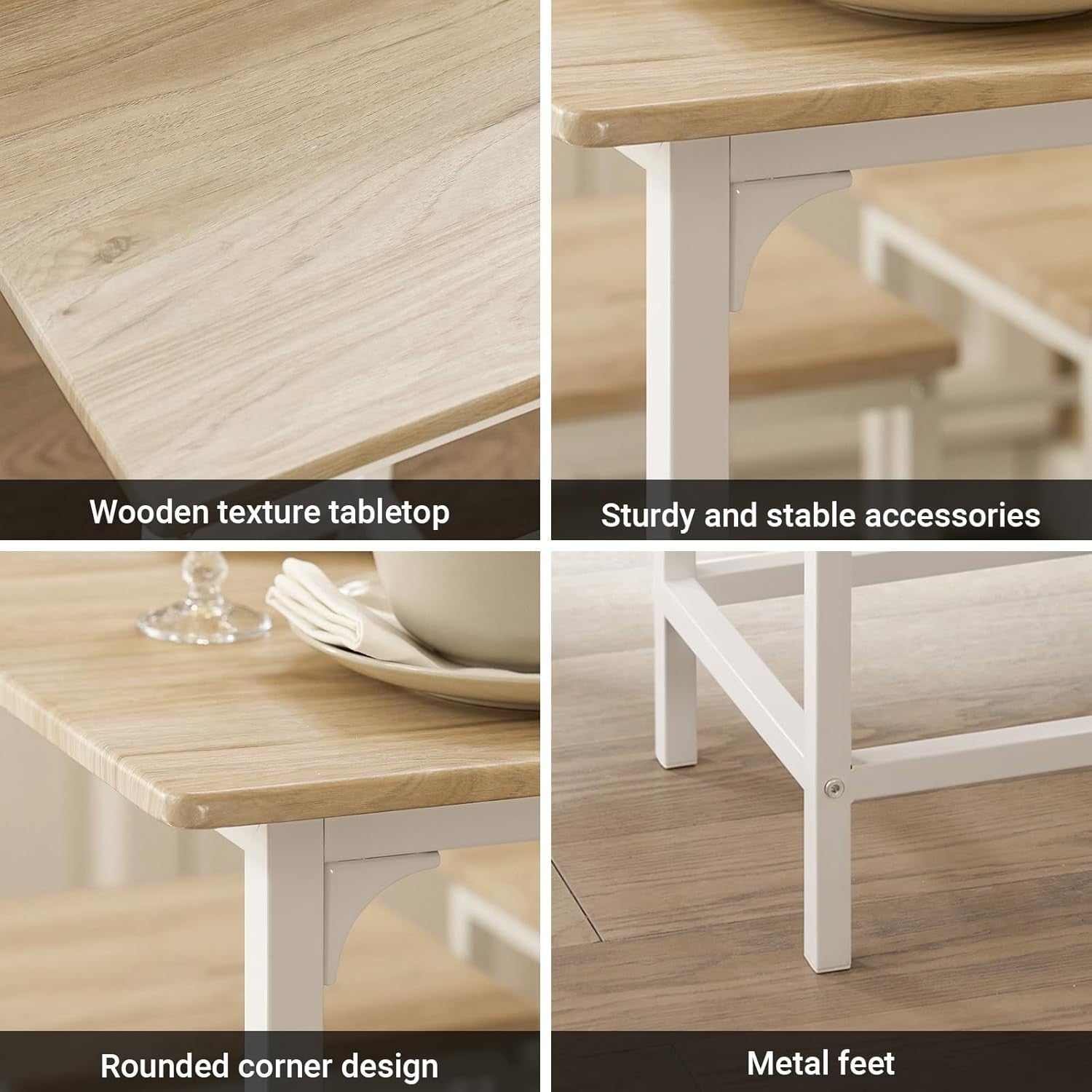 5-Piece Breakfast Bar Table Set with 4 Stools, Space Saving Dining White Natural