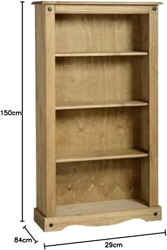 4 Tier Solid Pine Medium Bookcase Rustic Waxed Wooden Storage Shelf Unit