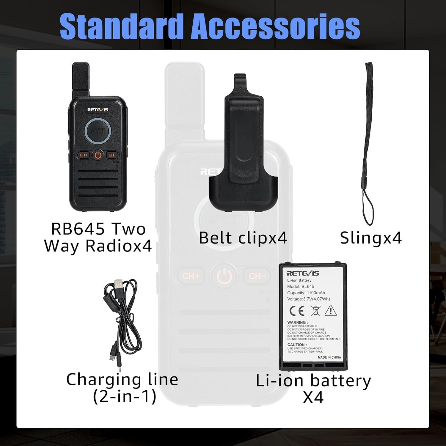 PMR446 Walkie Talkies Rechargeable USB-C VOX Dual PTT 4 Pack Radio