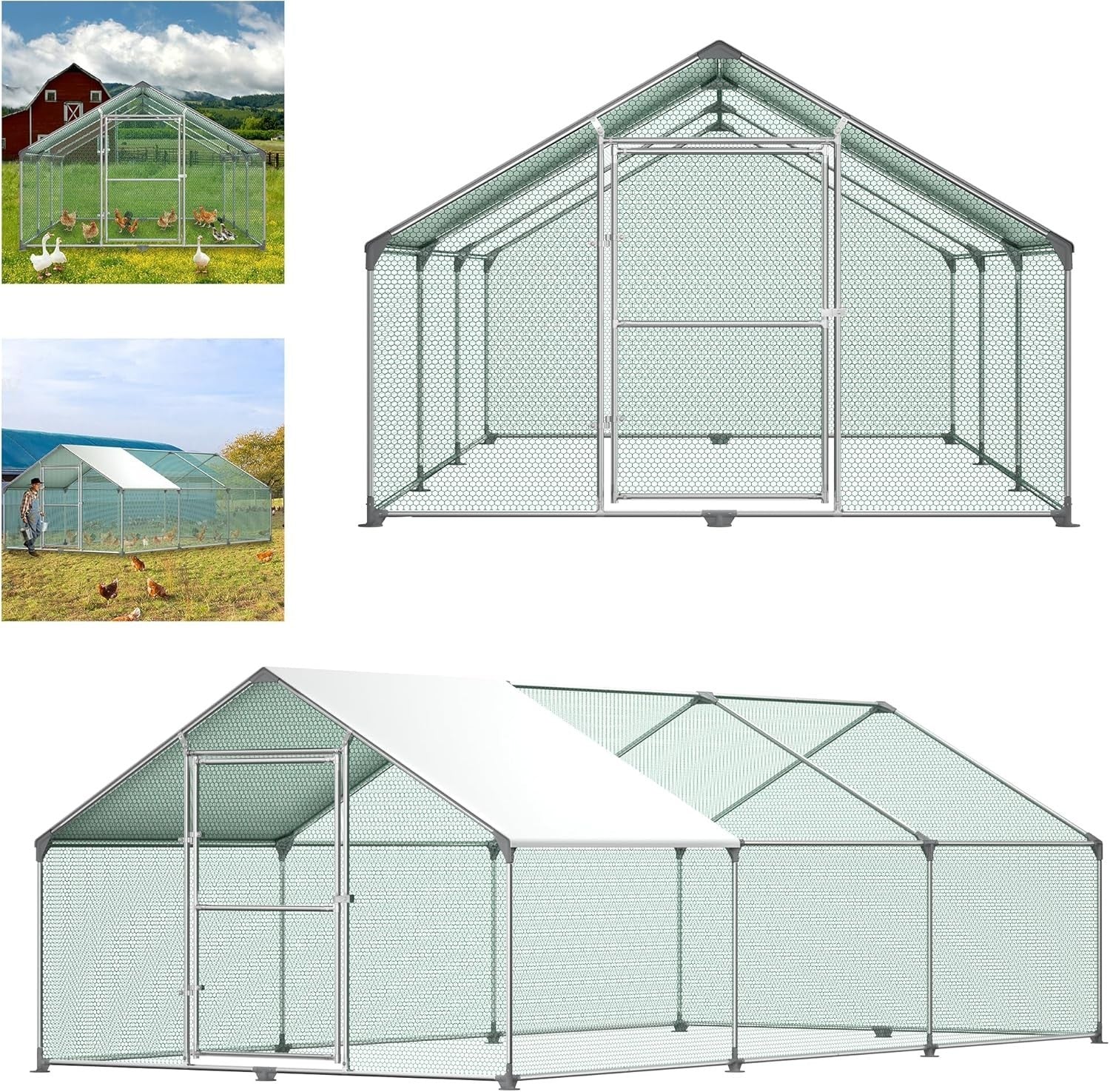 XXXL Walk In Chicken Run Galvanised Steel Outdoor Pet Enclosure Roof