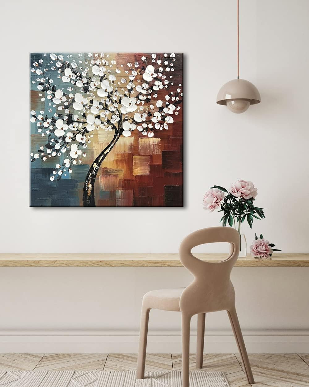 Large Hand Painted Floral Canvas Wall Art 80x80cm Framed