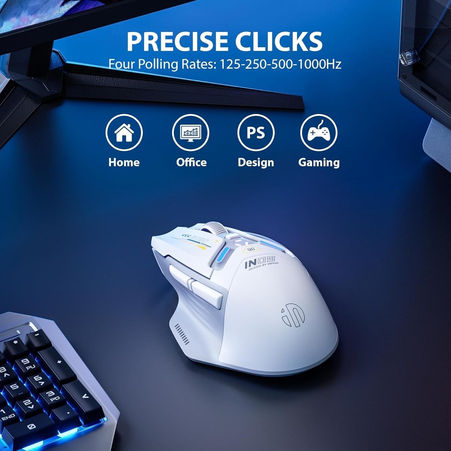 Tri-Mode Wireless Gaming Mouse 10000 DPI RGB Rechargeable