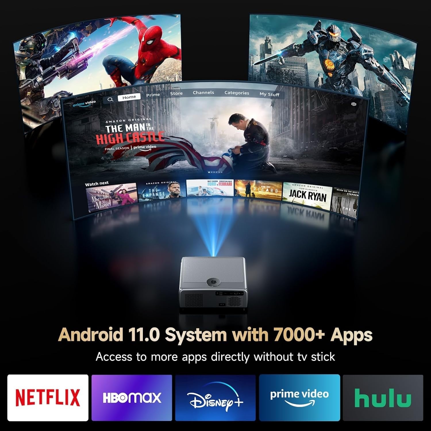 Smart 1080P Projector 1000 ANSI WiFi 6 Bluetooth Auto Focus 4K
