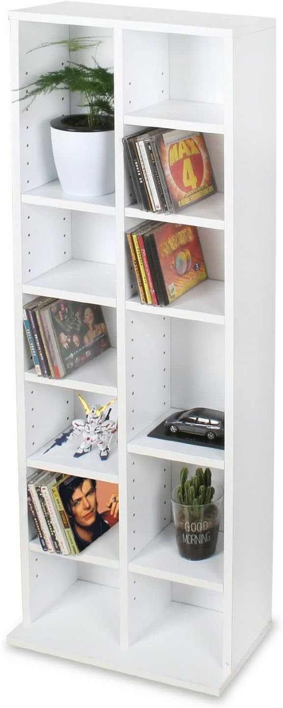 CD DVD Storage Tower Bookcase Adjustable Shelves Holds 224 Discs White