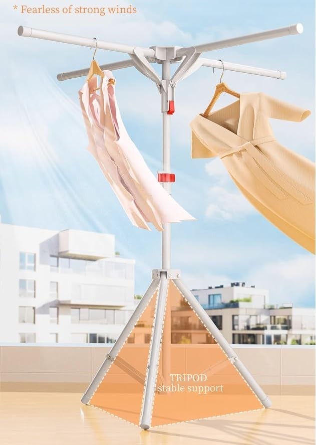 Adjustable Clothes Airer Tripod Drying Rack Indoor Outdoor Folding Stand
