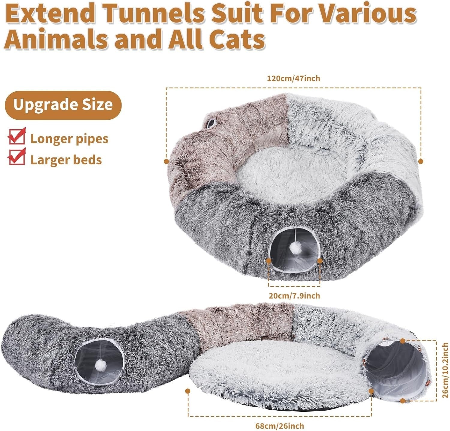 Extra Large Cat Tunnel Bed Donut Foldable Play Tunnel w Toy Set