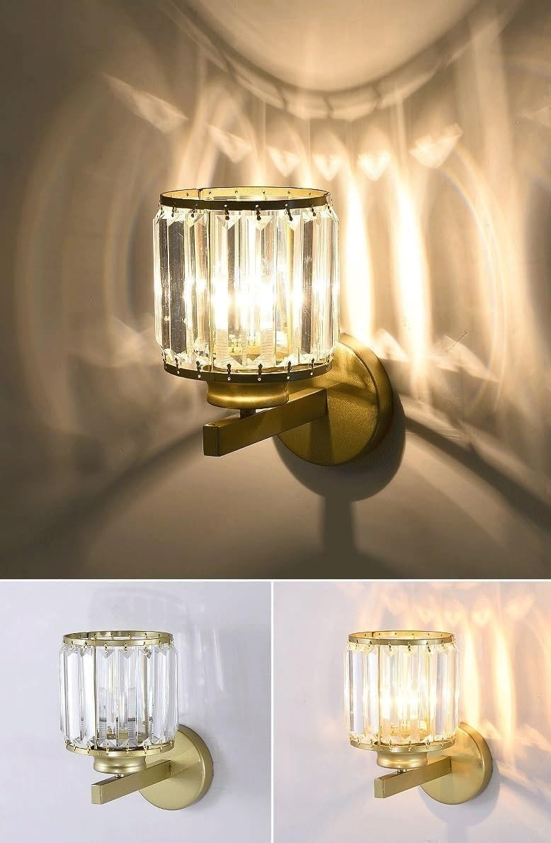 Cordless Gold Glass Wall Sconces Set of 2, Remote Dimmable Battery Lights