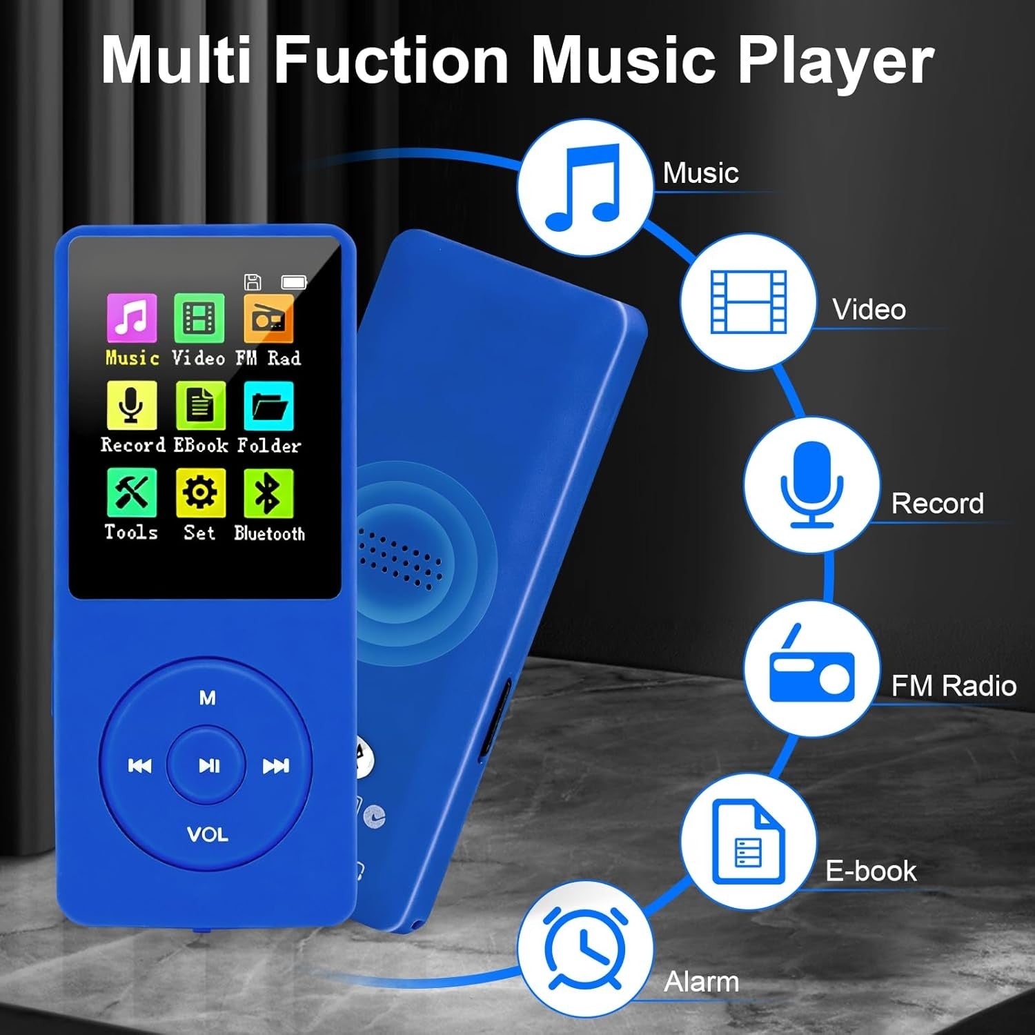 128GB MP3 Player Bluetooth 5.0 FM Radio Speaker E-Book