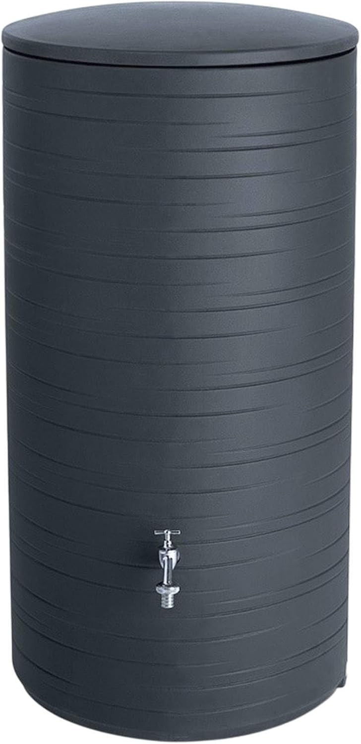 285L Rain Barrel with Child-Safe Lid & Brass Tap, Anthracite, Durable
