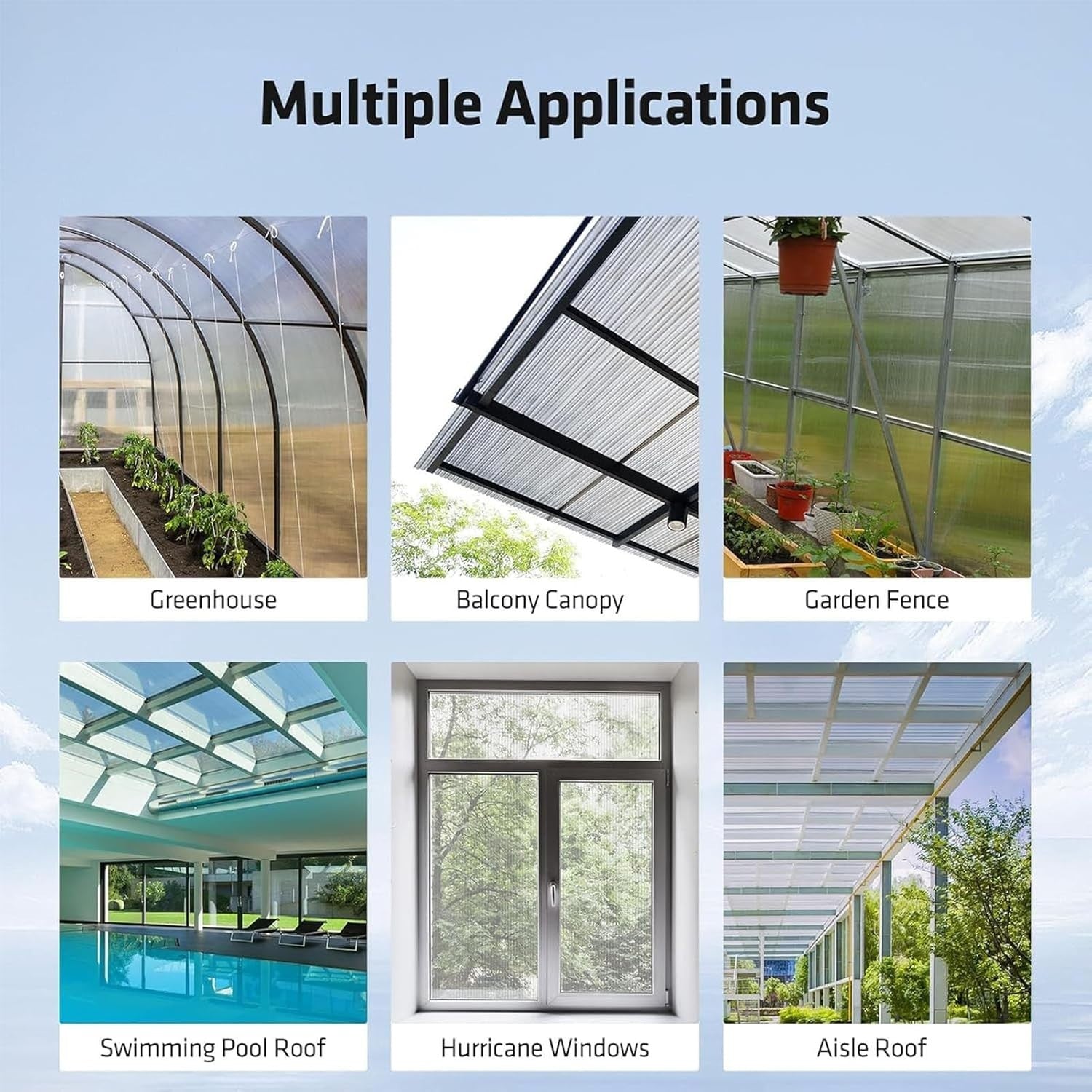 Twin Wall Polycarbonate Greenhouse Roofing Panels 4x2ft UV Resistant Sheets