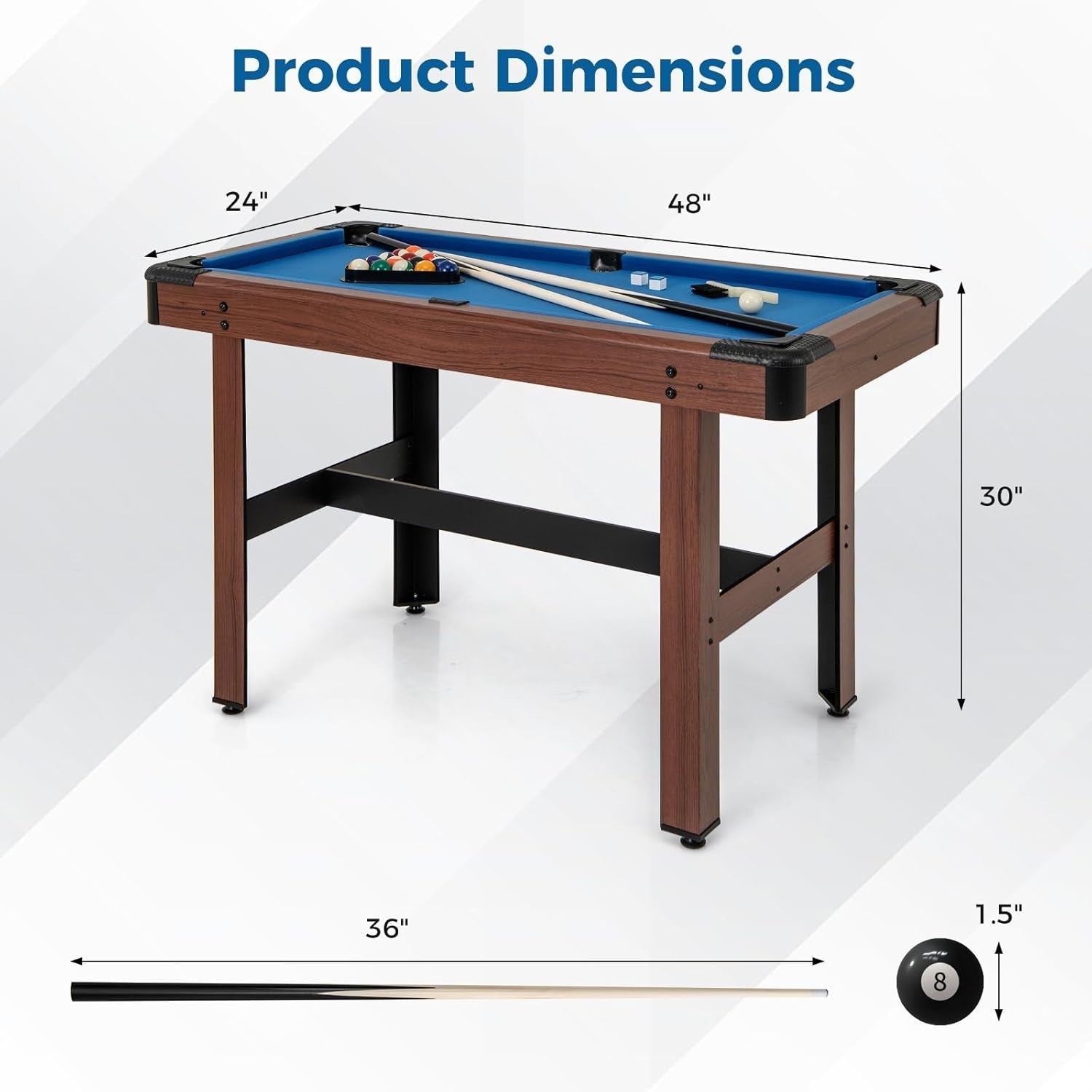 48in Mini Pool Table Wooden Billiards Game Set for Kids Family