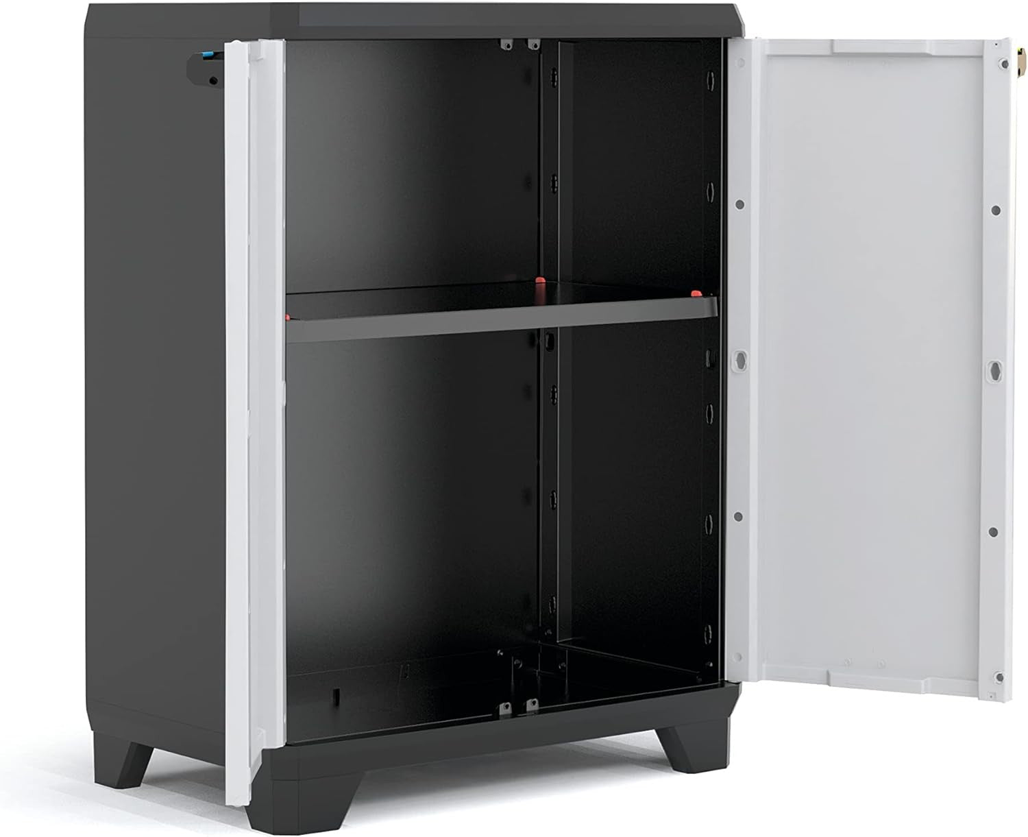 Low Plastic Storage Cabinet with Adjustable Shelves for Garage or Home