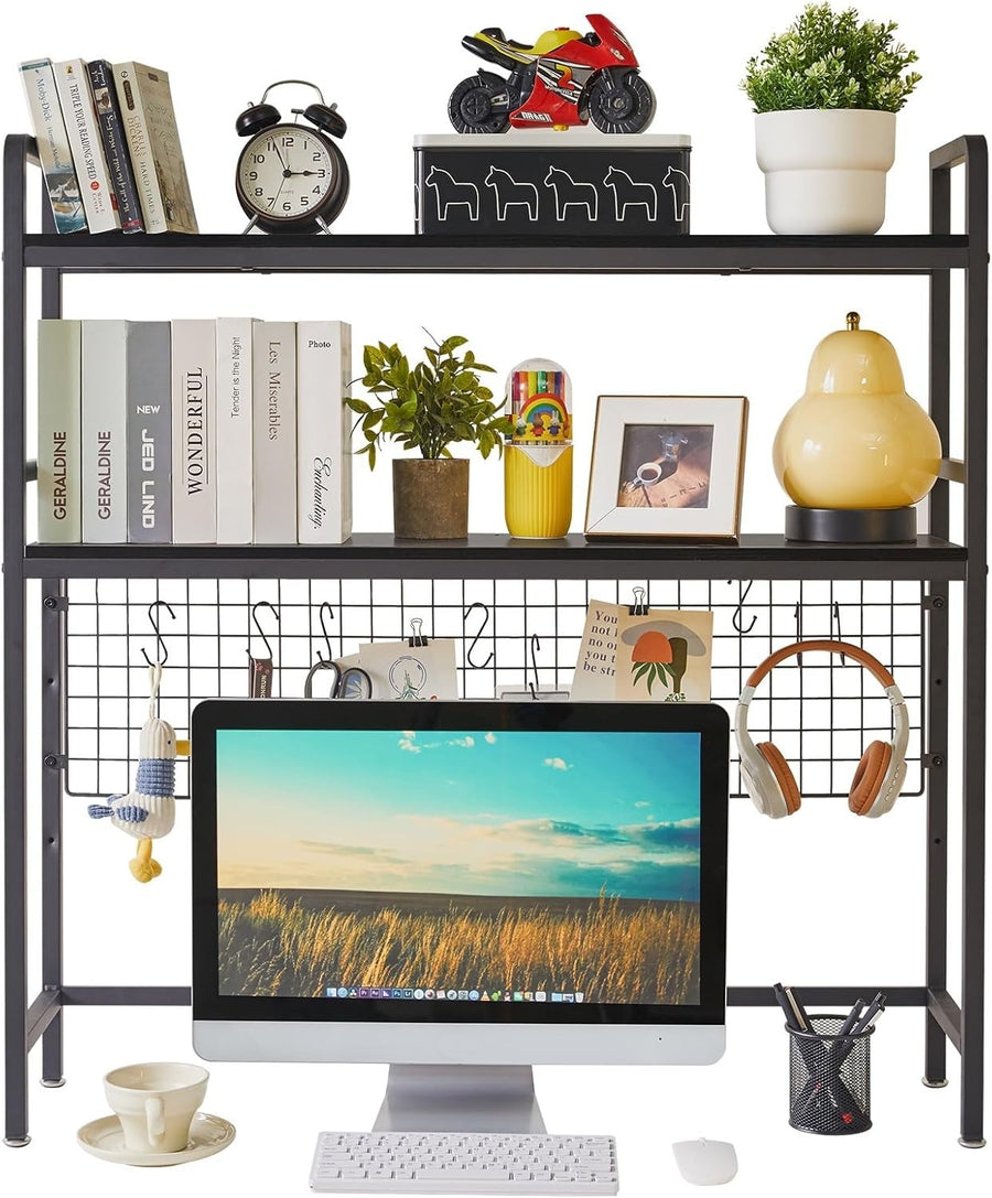 37" Black Desk Hutch – 2-Tier Adjustable Desktop Shelf & Monitor Riser