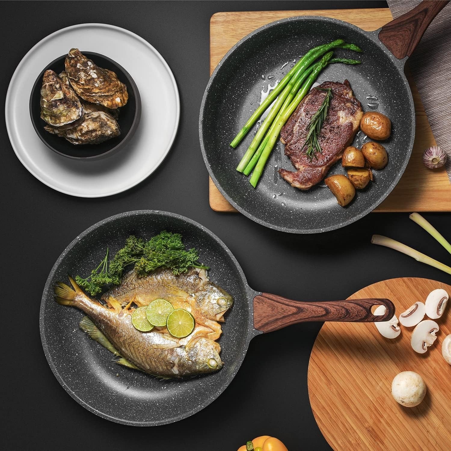24cm Grey Non stick Frying Pan Granite Coating Skillet Cookware Induction Safe