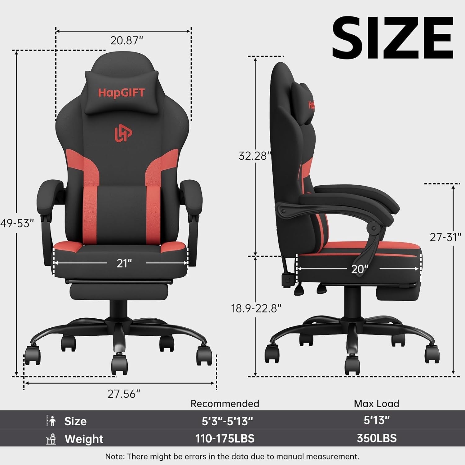 Gaming Chair w/ Footrest Massage Lumbar 300lbs