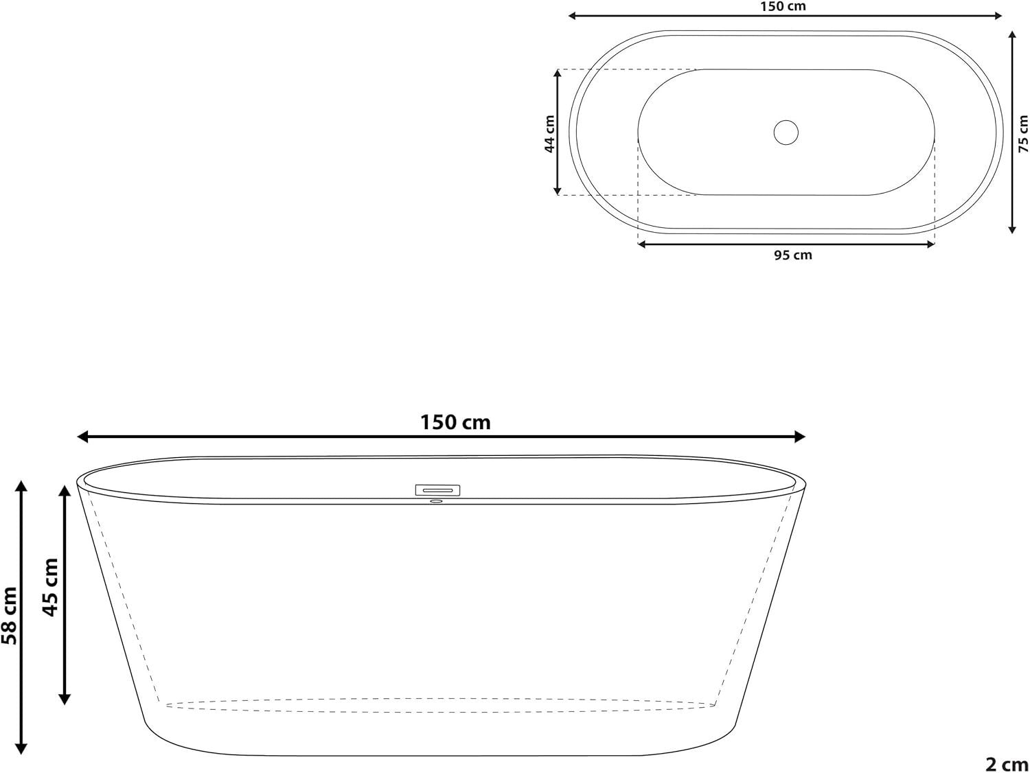 150cm Modern Freestanding Oval Bathtub Acrylic Black Havana with Overflow