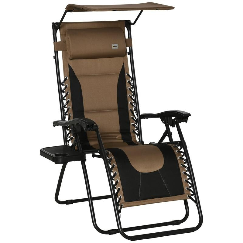 Zero Gravity Recliner Chair Lounger Sunshade Cup Holder Foldable Outdoor Seat