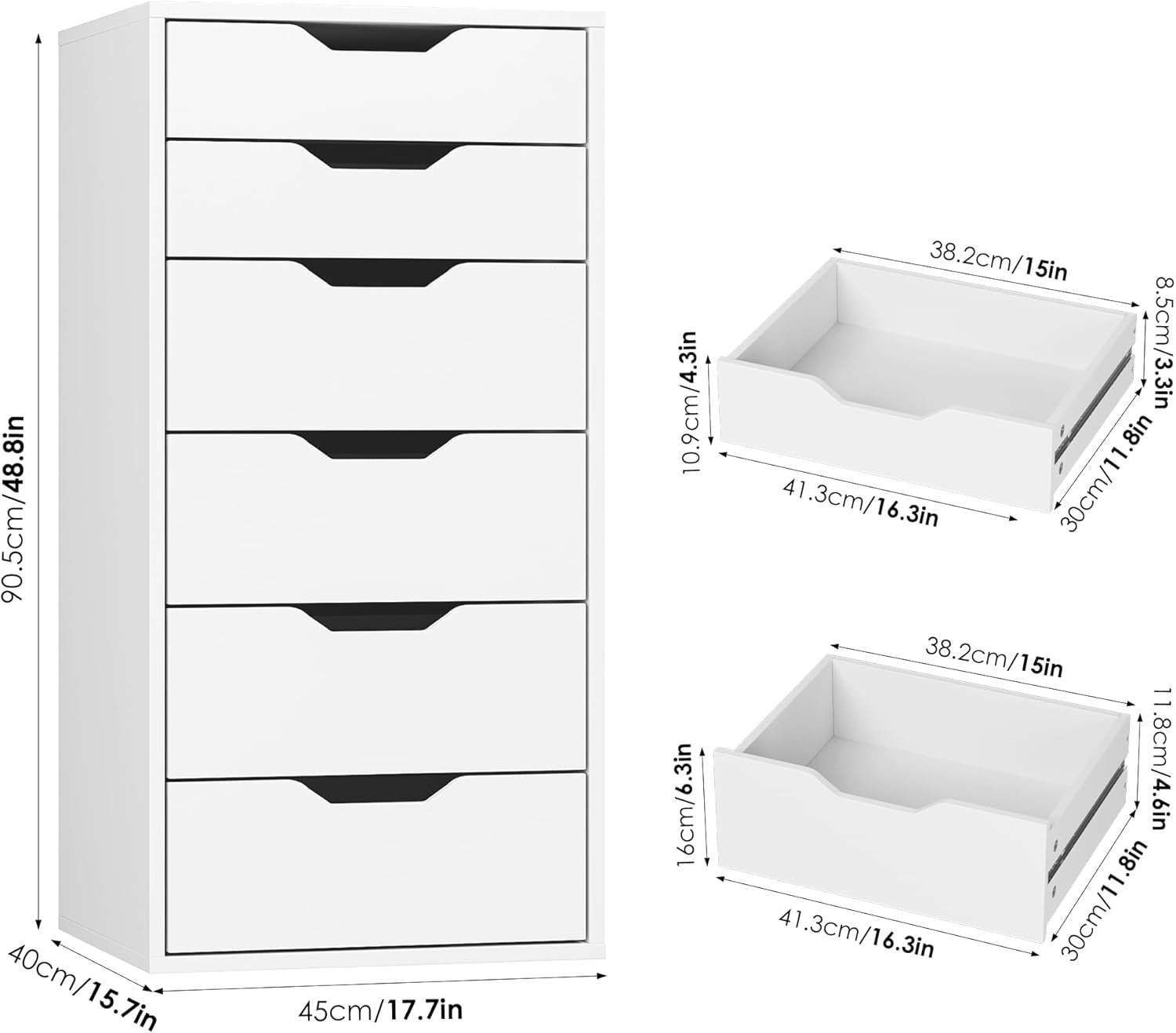 Tall 6-Drawer White Chest Storage Cabinet for Bedroom Hallway Living Room