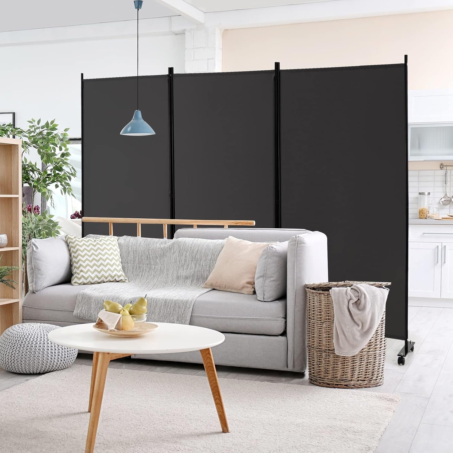 3-Panel Grey Folding Room Divider 260x30x180cm Privacy Screen Partition